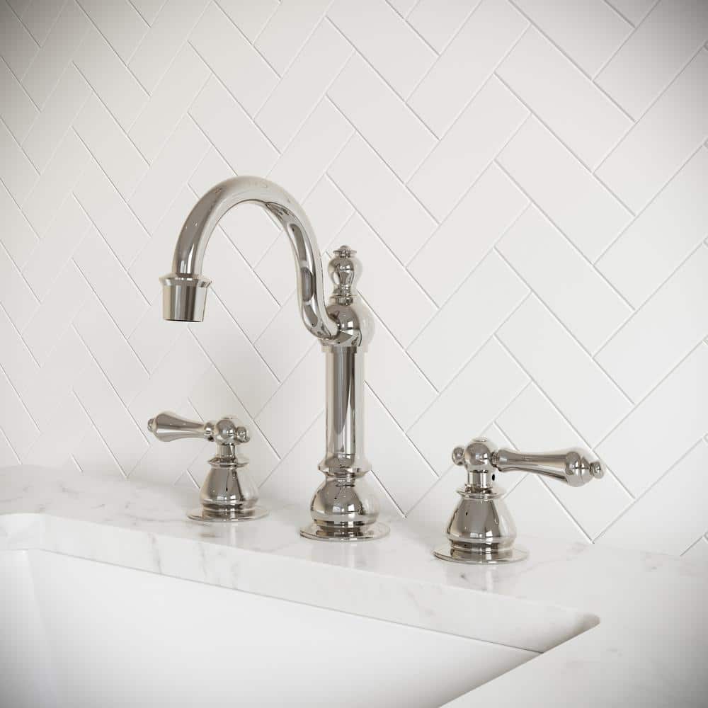 Polished Nickel Vintage Widespread Bathroom Faucet with Lever Handles
