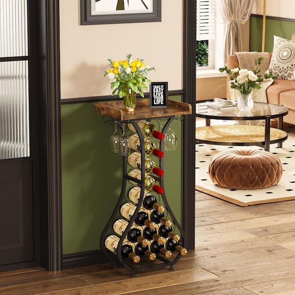 Wudkey 14-Bottle Black Freestanding Floor Wine Rack with
