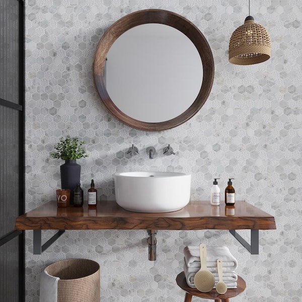 Gray 11.8 in.x12 in. Honeycomb Hexagon Marble Polished Mosaic Floor and Wall Tile (16 Cases/78.72sq. ft./Pallet)