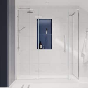 Tampa 60 in. L x 32 in. W x 75 in. H Corner Shower Kit with Pivot Frameless Shower Door in Chrome and Shower Pan