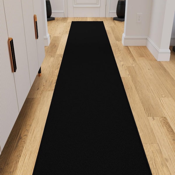 Homeline Non-Slip Rubberback 3 x 47 Indoor Custom Cut Extra Long Runner Rug, 2 ft. 7 in. x 47 ft., Black