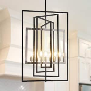 Modern Farmhouse 7-Light Iron Pendant Black and Nickel Geometric Chandelier Light for Kitchen Island Dinning Room