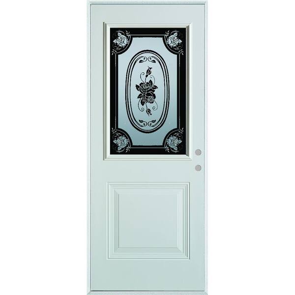 Stanley Doors 32 in. x 80 in. Silkscreened Glass 1/2 Lite 1-Panel Painted White Left-Hand Inswing Steel Prehung Front Door