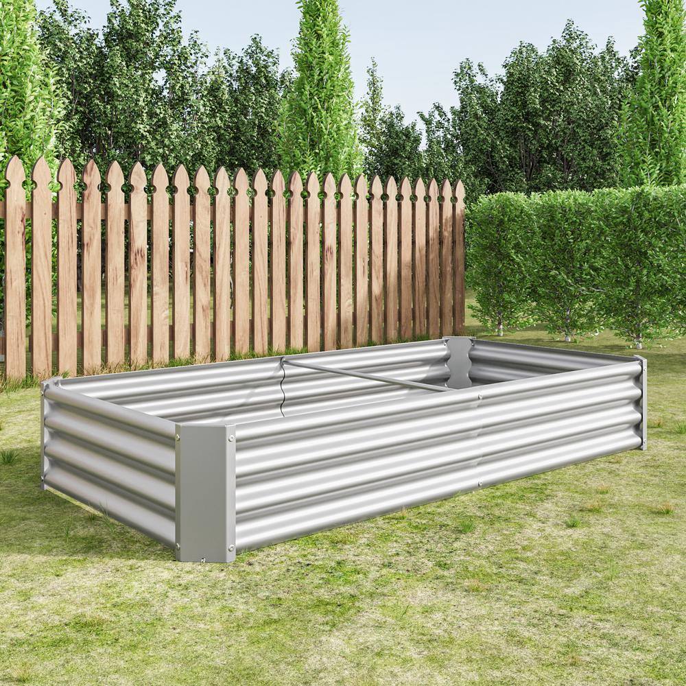 Silver Galvanized Metal Rectangular Raised Garden Bed, 6 x 3 x 1FT