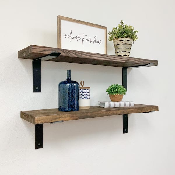 Wood and Metal Long Wall Shelf