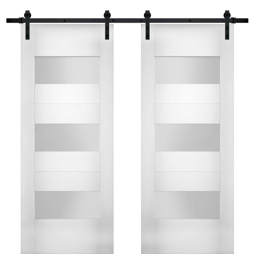 Assemble Required 64 in. x 80 in. Single Panel White Solid MDF Sliding Doors with Double Barn Black Hardware price history on PriceWatchPro
