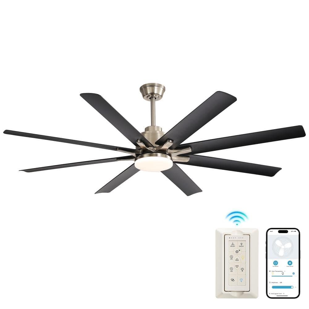 52 in. Smart Ceiling Fan with 8 Black ABS Blades, Dimmable LED Light, Voice & App Remote, Reversible, Downrod Mount price history on PriceWatchPro