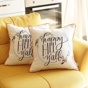 White and Orange Decorative Fall Thanksgiving Quote 18 in. x 18 in. Square Throw Pillow Cover (Set of 2)