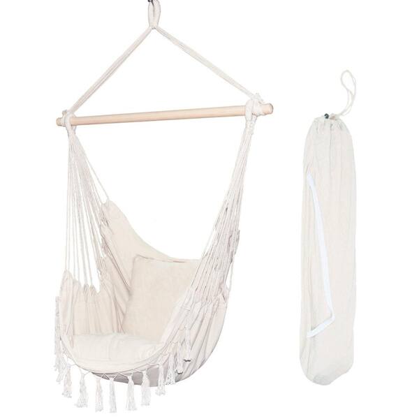 Silverpark 39 in. Outdoor Sling Hammock Swing Seat with 2 Seat Cushions and Carry Bag, 300 lbs, Beige