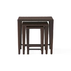Jacob Brown Rectangular Faux Rattan Outdoor Patio Accent Table