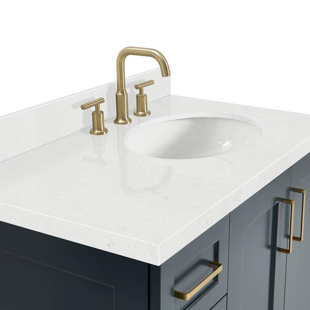 Midnight Blue Freestanding Single Vanity with Carrara Quartz Top