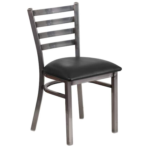 Flash Furniture Hercules Series Clear Coated Ladder Back Metal Restaurant Chair with Black Vinyl Seat