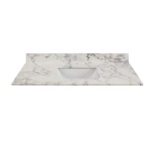 49 in. W x 22 in. D Engineered Marble Single Trough Basin Vanity Top in Calacutta with White Basin