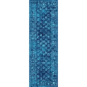 Herminia Vintage Trellis Blue 3 ft. x 8 ft. Runner Rug