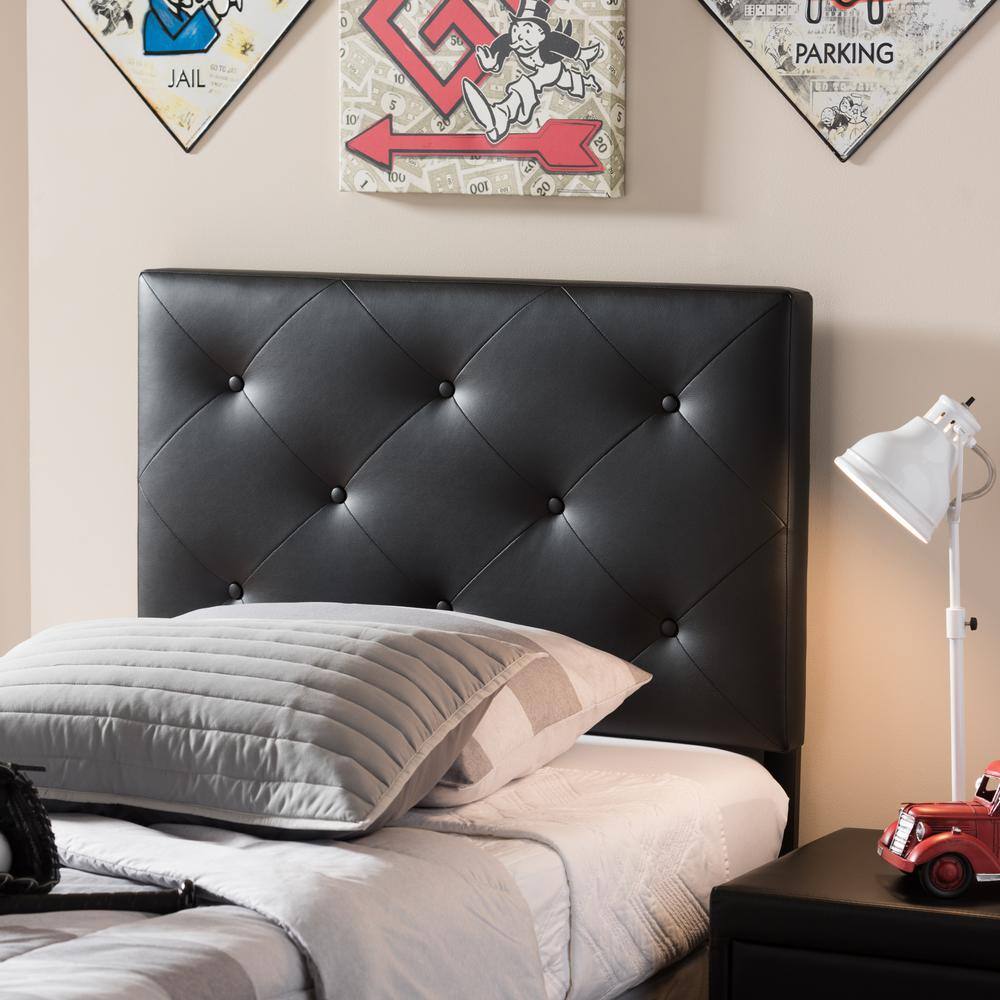 Black Faux Leather Tufted Full Headboard with Wood Frame