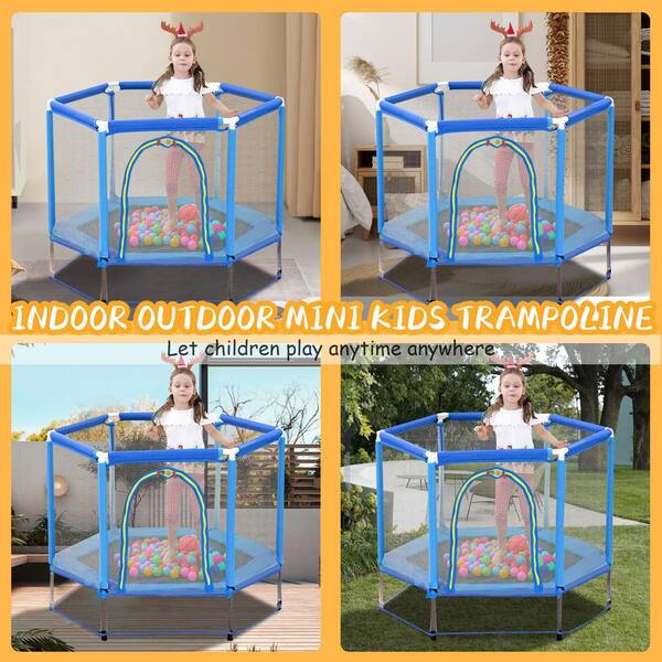 SUNRINX 55 in.Blue Round Mini Toddler Trampoline with Safety