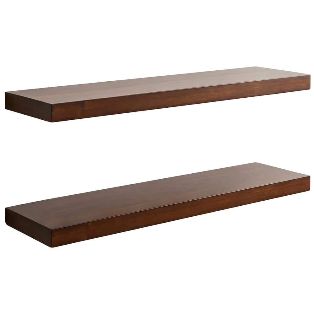 24 in. W Walnut Solid Wood Floating Shelves with Invisible Brackets Set of 2 price history on PriceWatchPro