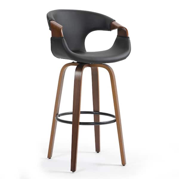 Glamour Home Baylor 29 in. Black Wood Bar Stool with Faux Leather Seat 1 (Set of Included)