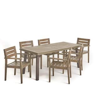 Avon 29.53 in. Grey 7-Piece Wood Rectangular Outdoor Dining Set