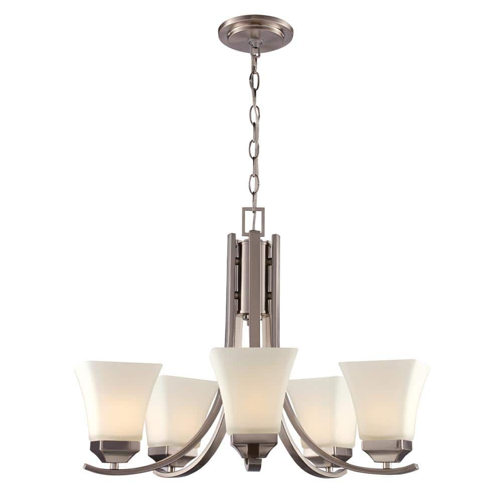 Bel Air Lighting Cameo 5-Light Brushed Nickel Chandelier Light Fixture with  White Glass Shades 70645 BN - The Home Depot