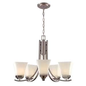 Cameo 5-Light Brushed Nickel Chandelier for Dining Room with Frosted Glass Shades