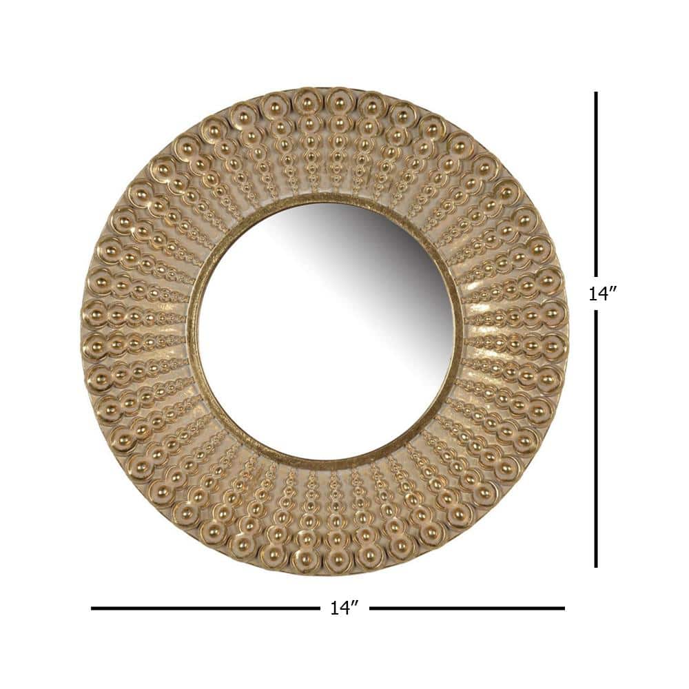 Aubrey 14" Gold Beaded Round Wall Mirror for Elegant Spaces
