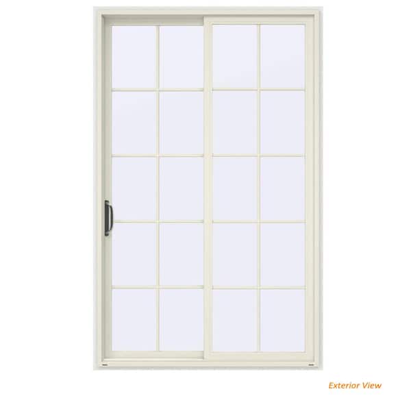 JELD-WEN 60 in. x 96 in. V-4500 Contemporary Vanilla Painted Vinyl Left-Hand 10 Lite Sliding Patio Door w/White Interior