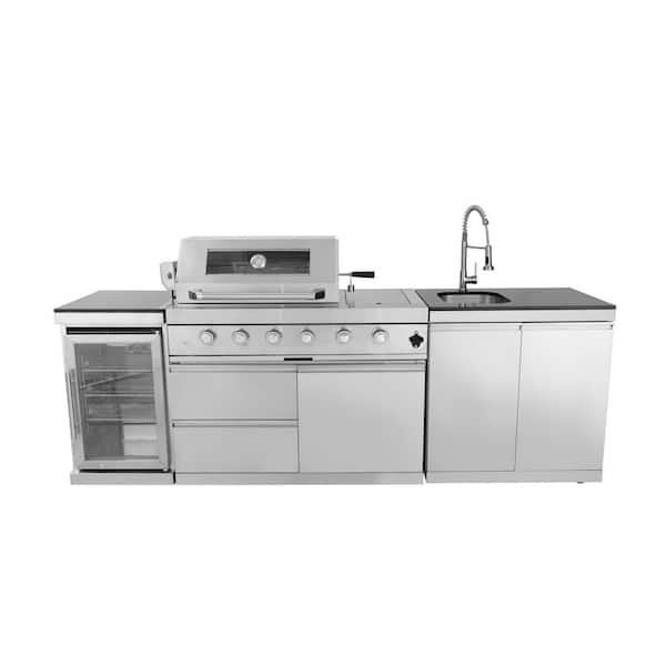 46 in. 4-Burner Propane Grill Island Outdoor Kitchen with Refrigerator Sink Storage in Stainless Steel