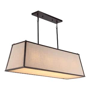 Crosby 42 in. 4-Light Oil Rubbed Bronze/Beige Minimalist Industrial Trapezoidal Linen Iron Linear LED Pendant