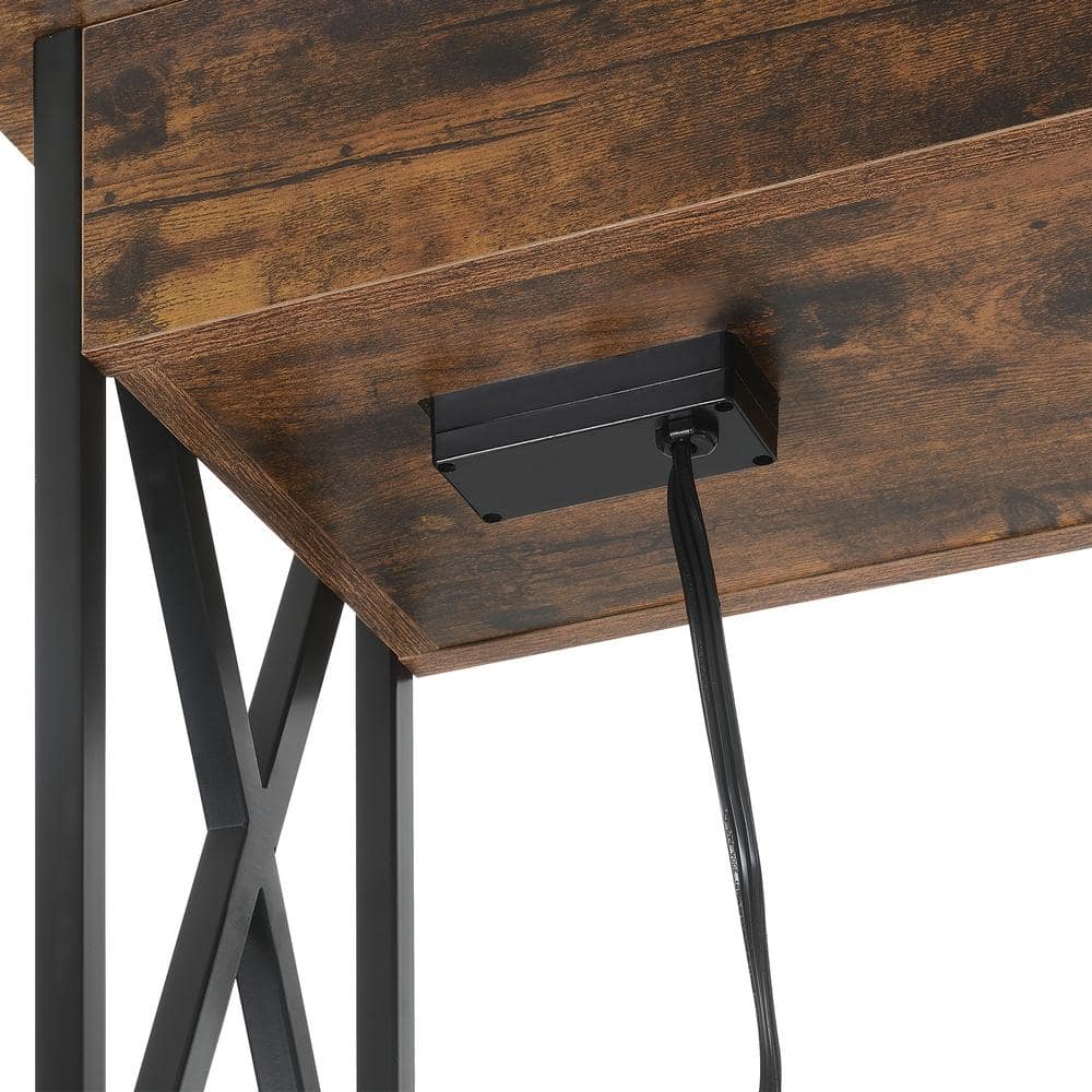 Barnwood Black 24" Wood Metal End Table with Storage
