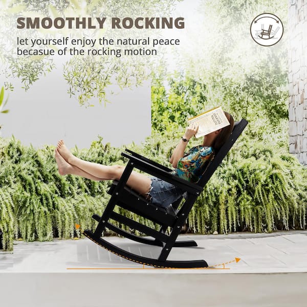 Orlando Black Poly Plastic All Weather Resistant Outdoor Indoor Proch Rocker Patio Outdoor Rocking Chair