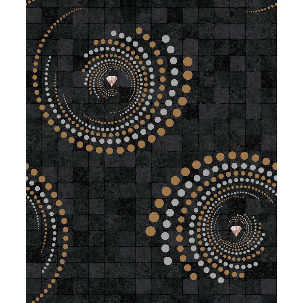 Falkirk Ophia Spiral Grey, Bronze, Black Vinyl Peelable Roll (Covers 57 sq.