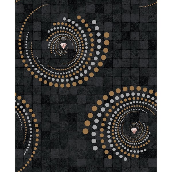 Dundee Deco Falkirk Ophia Spiral Grey, Bronze, Black Vinyl Peelable Roll (Covers 57 sq. ft.)