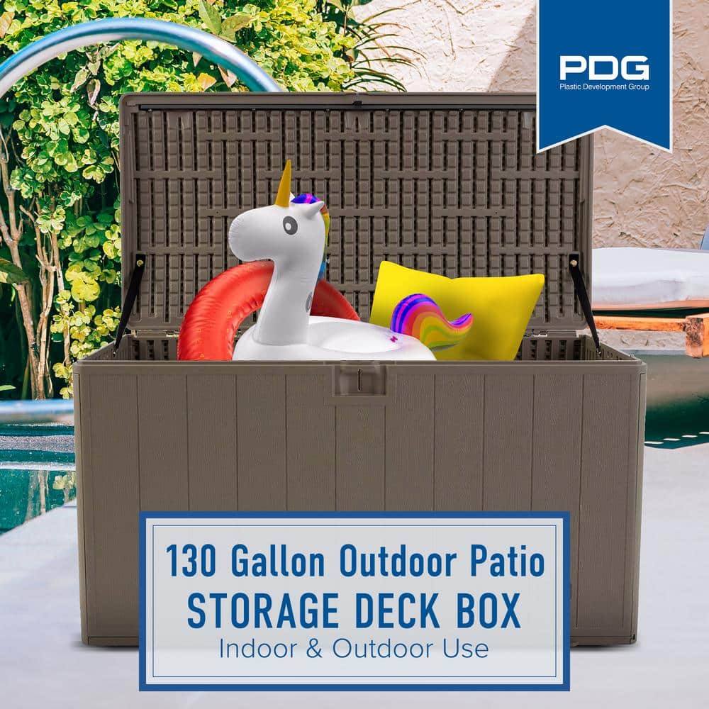 Java Brown 130 Gallon Lockable Resin Wicker Deck Box