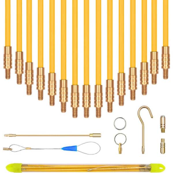 50 ft. Fiberglass Electrical Fish Tape Kit with Connectable Wire Fishing Rods, Brass Hook, Storage Tube
