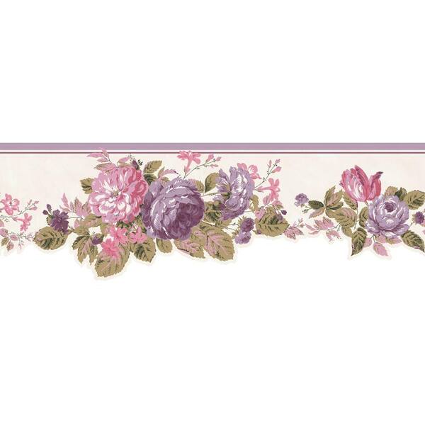 The Wallpaper Company 6.5 in. x 15 ft. Purple and Pink Pastel Cottage Rose Border