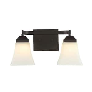 Staunton 15 in. 2-Light Iron/Glass Modern Cottage LED Vanity Light, Oil Rubbed Bronze