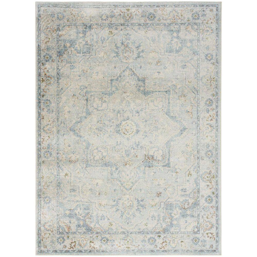 5' X 7' Blue and Ivory Floral Medallion Power Loom Distressed Washable Area Rug price history on PriceWatchPro