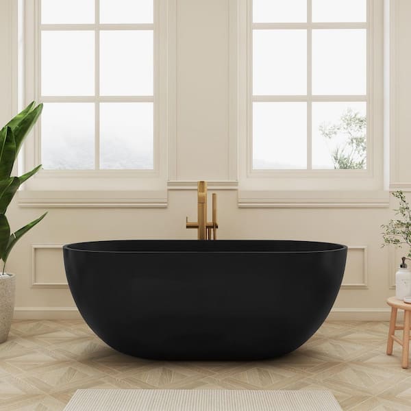 Kylie 59 in. x 29 in. Stone Resin Freestanding Soaking Bathtub in Black