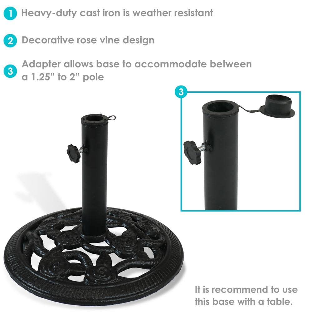 Black Cast Iron Decorative Rose Blossom Patio Umbrella Base Stand