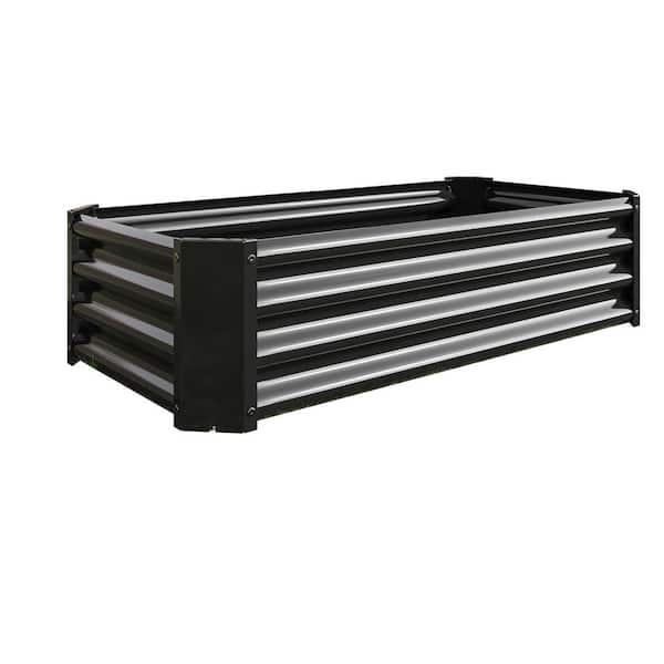 4 x 2 x 1 ft. Black Galvanized Steel Rectangular Outdoor Raised Beds Garden Planter Box for Vegetables, Flowers, Herbs