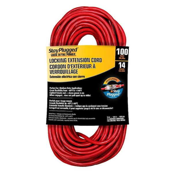 Cerrowire 100 ft. 14/3 Stay Plug Extension Cord - Red