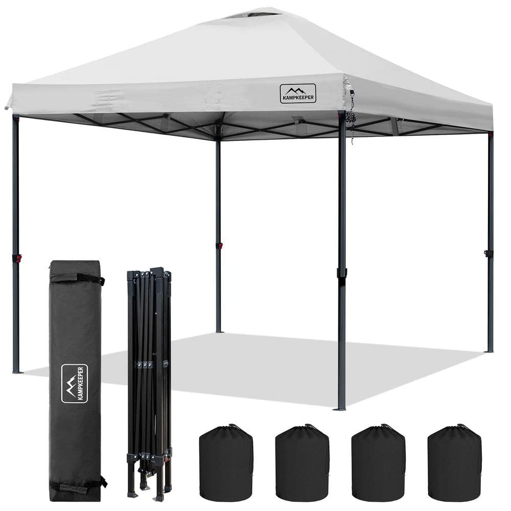 10 ft. x 10 ft. White Waterproof Pop-Up Canopy Tent with 3 Adjustable Heigh