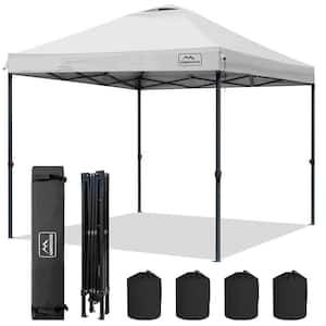 10 ft. x 10 ft. White Waterproof Pop-Up Canopy Tent with 3 Adjustable Height and Wheeled Carrying Bag