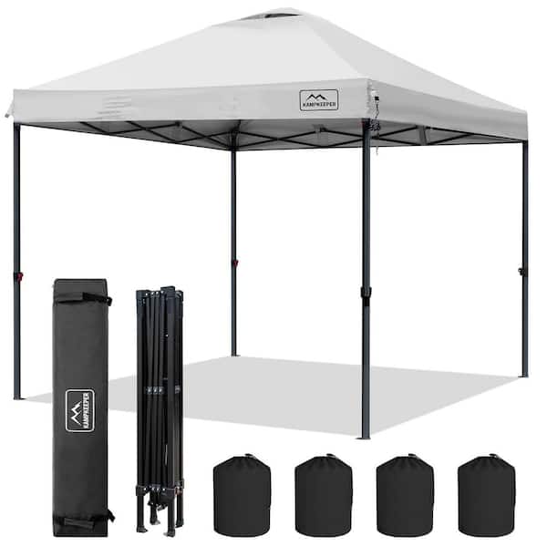 Unbranded 10 ft. x 10 ft. White Waterproof Pop-Up Canopy Tent with 3 Adjustable Height and Wheeled Carrying Bag