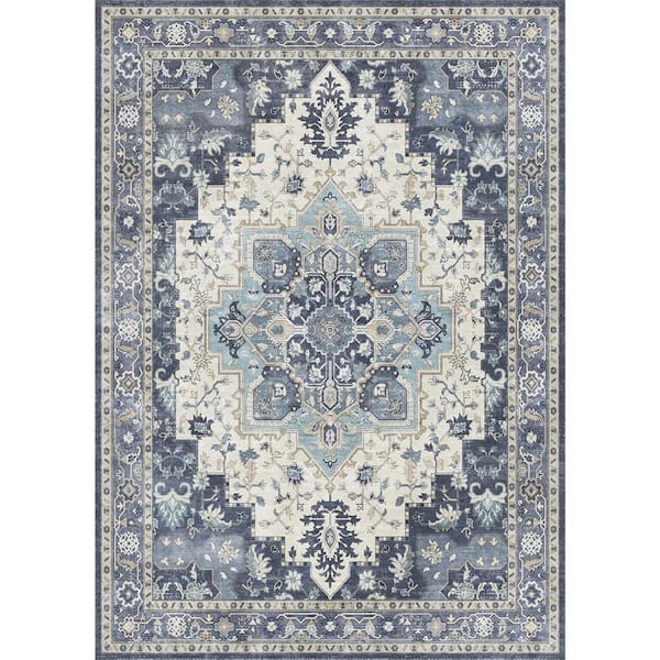 Medallion Navy Blue 8 ft. x 10 ft. Persian Area Rug