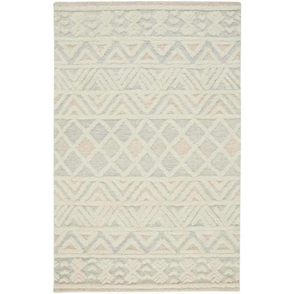 HomeRoots 10 x 14 Ivory and Blue Geometric Area Rug
