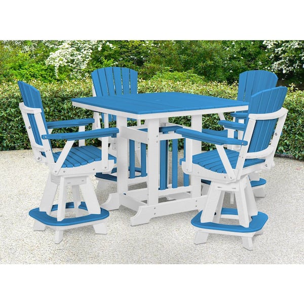Adirondack Series White 5 Piece High Density Poly Ethylene Plastic Square Counter Height Outdoor Dining Set