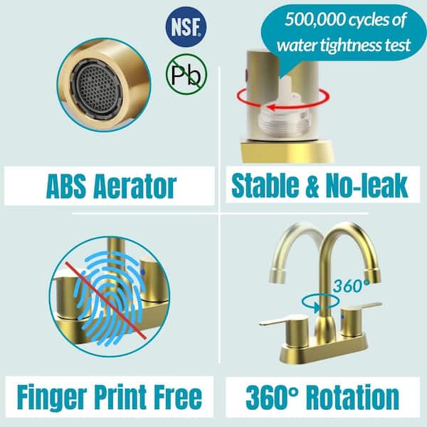 4 in. Centerset 2-Handle Bathroom Faucet with Drain in Brushed Gold