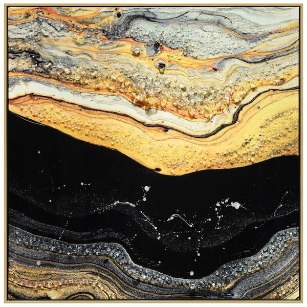 Golden II Crystallus Epoxy Coated Framed Glossy Abstract Canvas Wall Art w/ Heavy Acrylic Crystal Shards 36 in. x 36 in.